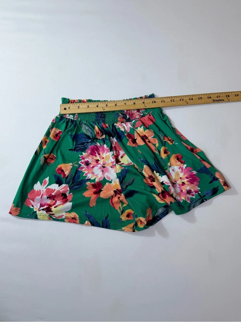 Chenault Girl Floral Shorts Green Orange Pink Elastic High Waist Juniors 0/1